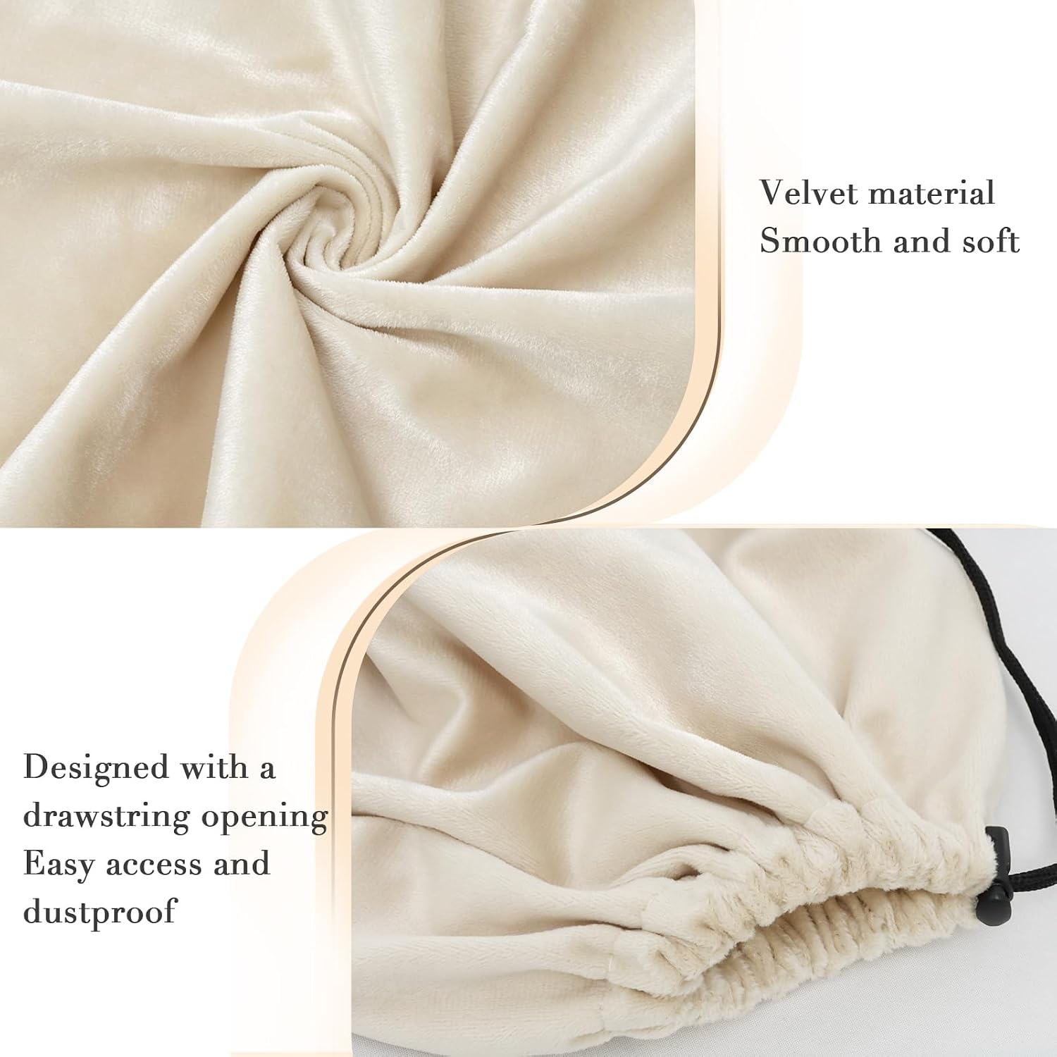TREELY 4 Pack Travel Shoe Bag with Drawstring 17.7" x 13.8" Beige & Black