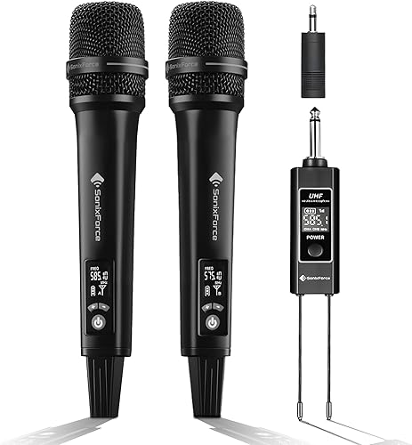Micrófonos inalámbricos, micrófono de karaoke profesional, sistema UHF de doble micrófono con rango de 260 pies, micrófono portátil de metal para