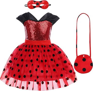 FYMNSI Vestido de Ladybug para Niña Disfraz de Mariquita de Cosplay  Halloween Fiesta Cumpleaños Carnaval Navidad Vestidos Tutú de Lunares Rojo  y Negro Bolsa con Bug Máscaras : Amazon.es: Juguetes y juegos
