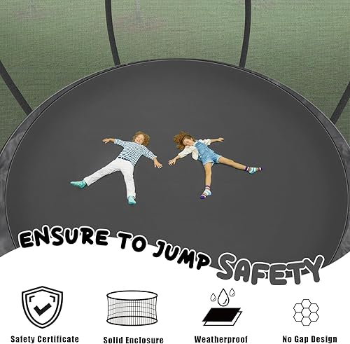 Miniatura 3 de Trampolín de 12 pies y 14 pies para niños y adultos  Trampolines recreativos al aire libre con red de recinto, postes curvados y escalera, cama