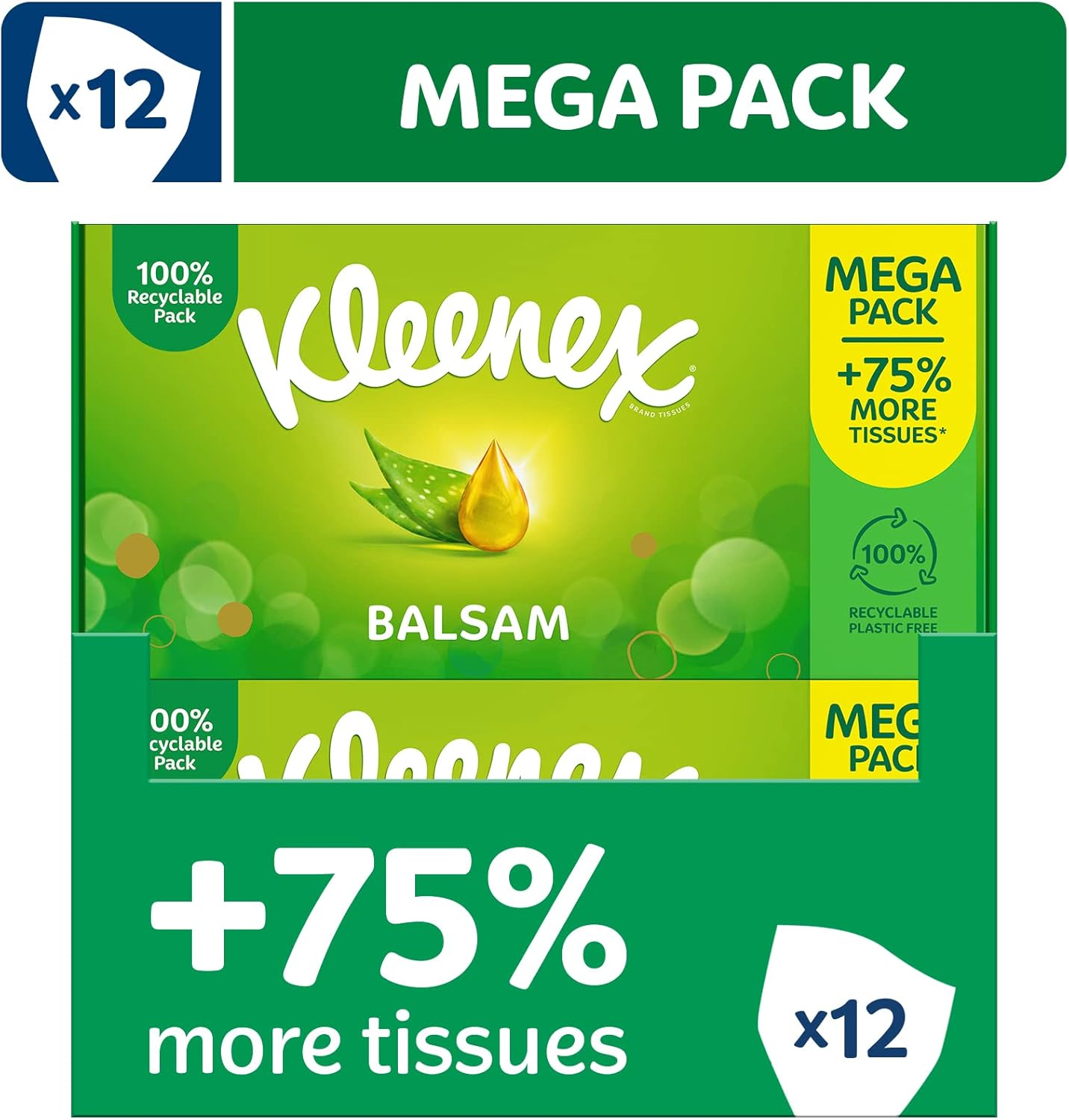 Kleenex® Balsam Tissues, Mega Pack 1,344 Sheets (12 Boxes x 112