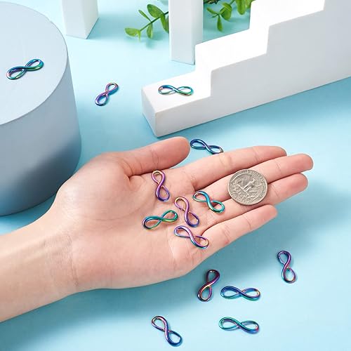 Miniatura 4 de FASHEWELRY 20 piezas de aleación de eslabones de arco iris, dijes de infinito, adornos de metal grabado multicolor para fabricación de joyas de