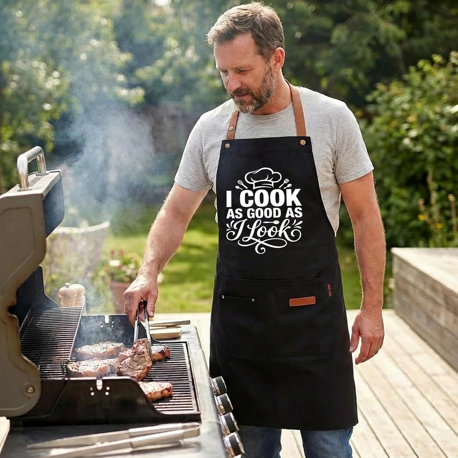 INNORU I Cook as Good as I Look Sign Apron with Pockets, Funny Cooking Baking Barbecue Apron Adjustable, Oilproof Perfect for Kitchen Supplies