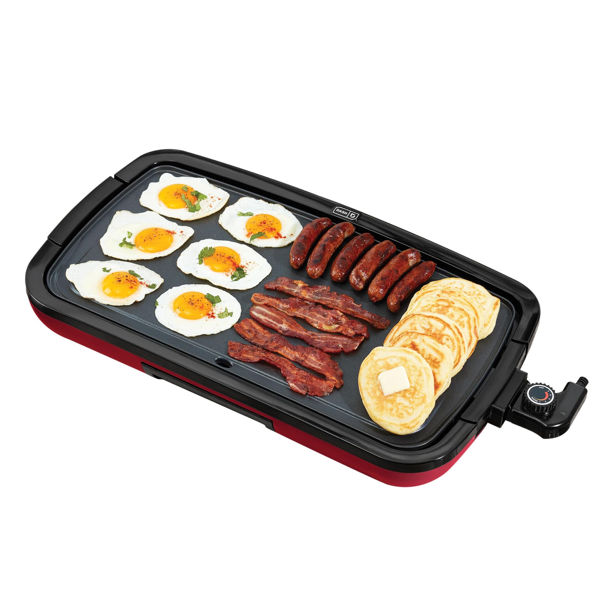 DASH Deluxe Everyday Electric Griddle with Dishwasher Safe Removable Nonstick Cooking Plate for Pancakes, Burgers, Eggs and more, Includes Drip Tray + Recipe Book, 20” x 10.5”, 1500-Watt - Red