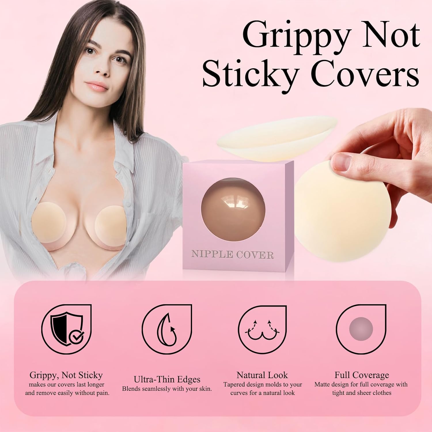 Nipple Covers No Show ,1 Pairs -Reusable Seamless Pasty Sticky Adhesive Silicone Nipple Pasties for Women - Image 4