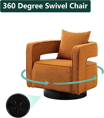 Miniatura 4 de ODUWA Silla giratoria de barril de 26 pulgadas de ancho, moderna silla redonda con brazo Boucle con base negra, tapizada, cómoda, giratoria de 360