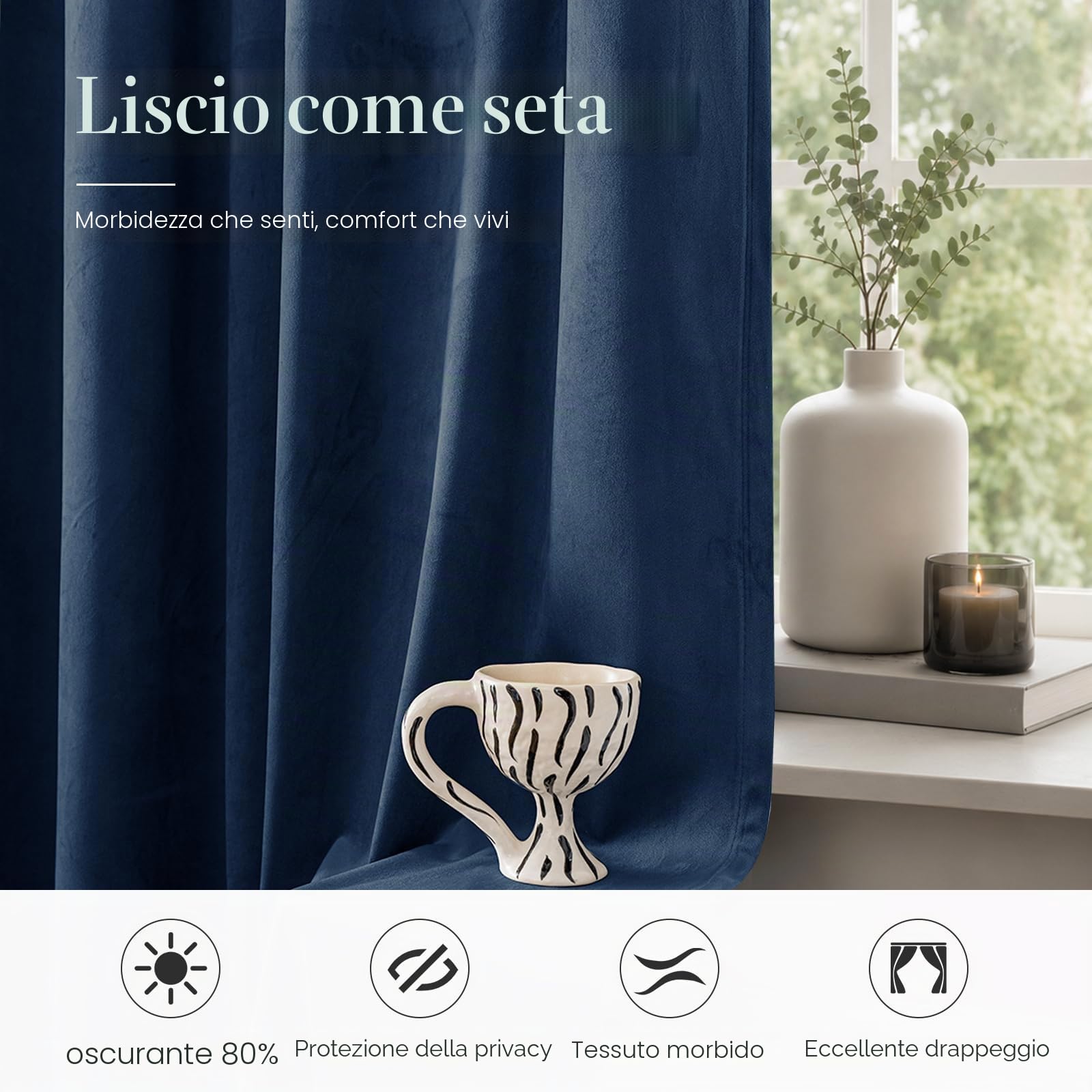 Ystyle Tende Per Interni In Velluto 2 Pezzi, 140x225 CM, Blu Scuro | Termiche Isolanti Anticaldo Tende Oscuranti per Interni per Camera da Letto e Soggiorno Moderno, Curtains con Anelli