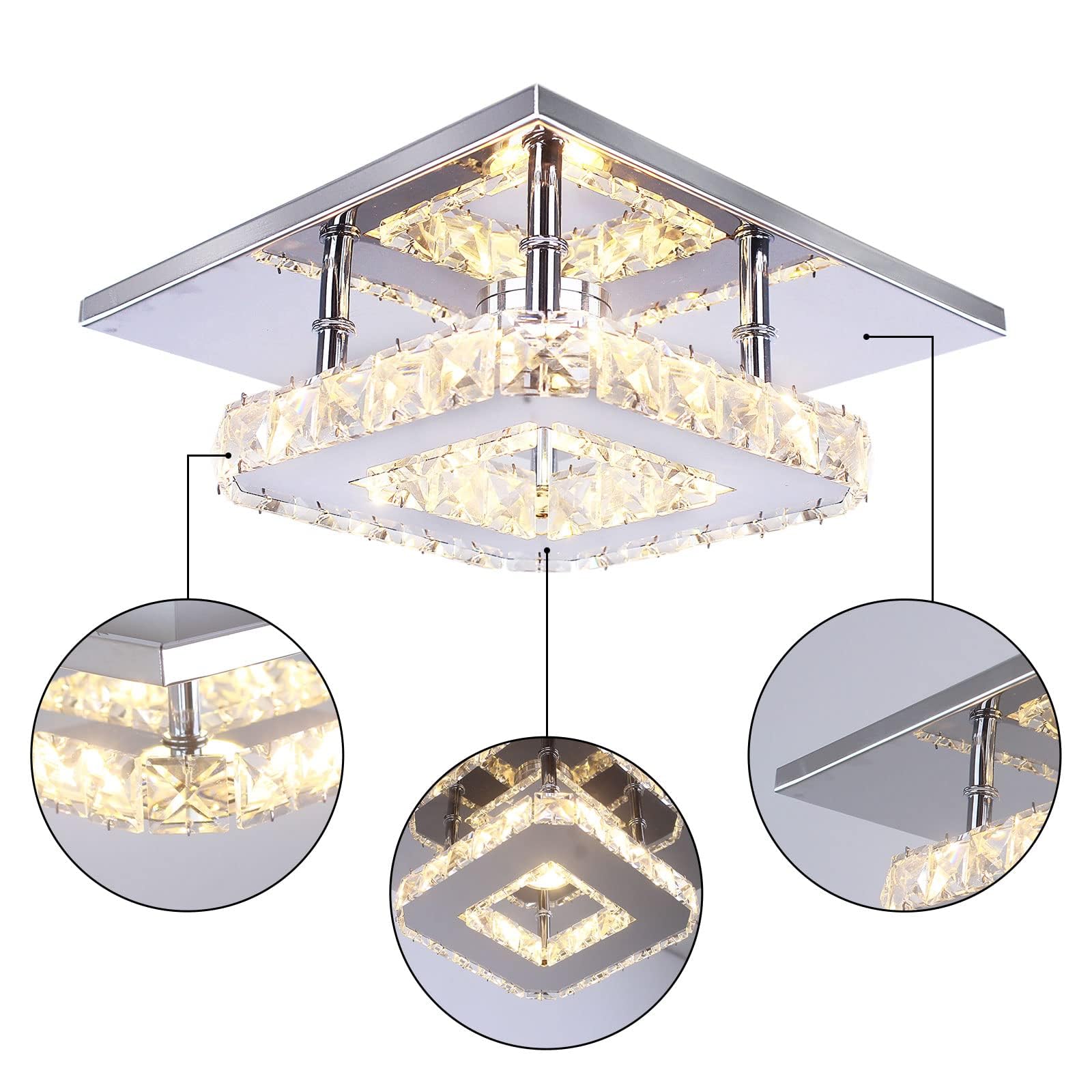 Petit lustre LED semi-encastré en cristal Plafonnier moderne en cristal pour chambre à coucher salle à manger couloir