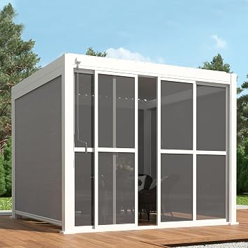 Mirador Accessory - 10' Sliding PC Door with Handle for Pergola 111 Series, 4 Panels Detachable Moveable Door, Easy Install Windproof UV-Resistant, White, not pergola