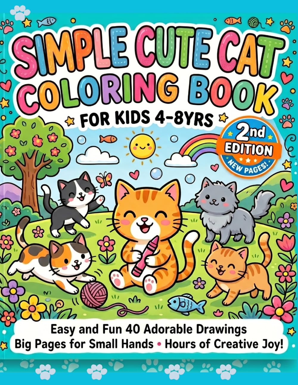 Simple Cute Cat Coloring Book For Kids 4-8yrs: Cute and Simple Cat-Themed Coloring Pages for Toddlers & Young Kids | Fun, Relaxing Activity Book with Easy Designs