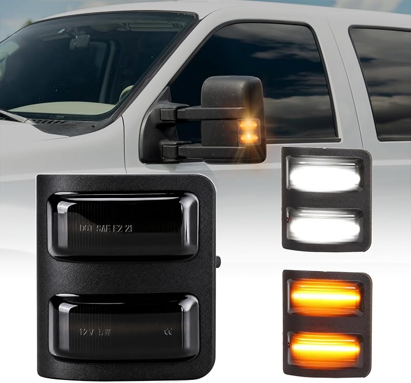 Luzes de seta sequenciais para retrovisor lateral LED GSOWO para Ford F-250 F-350 F-450 F-550 Super Duty 2008–2016 – Par