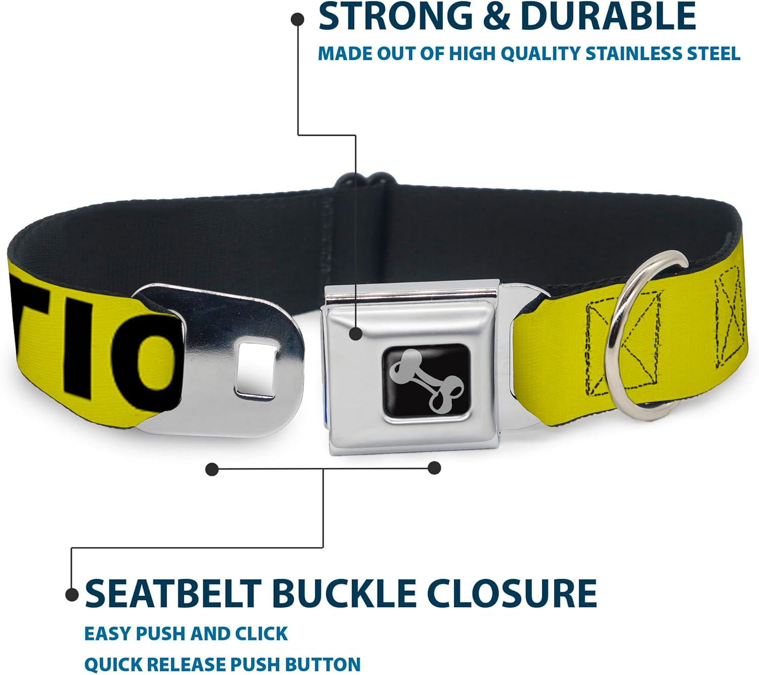 Buckle-Down 15-26" Caution Yellow/Black Dog Collar Bone, Large