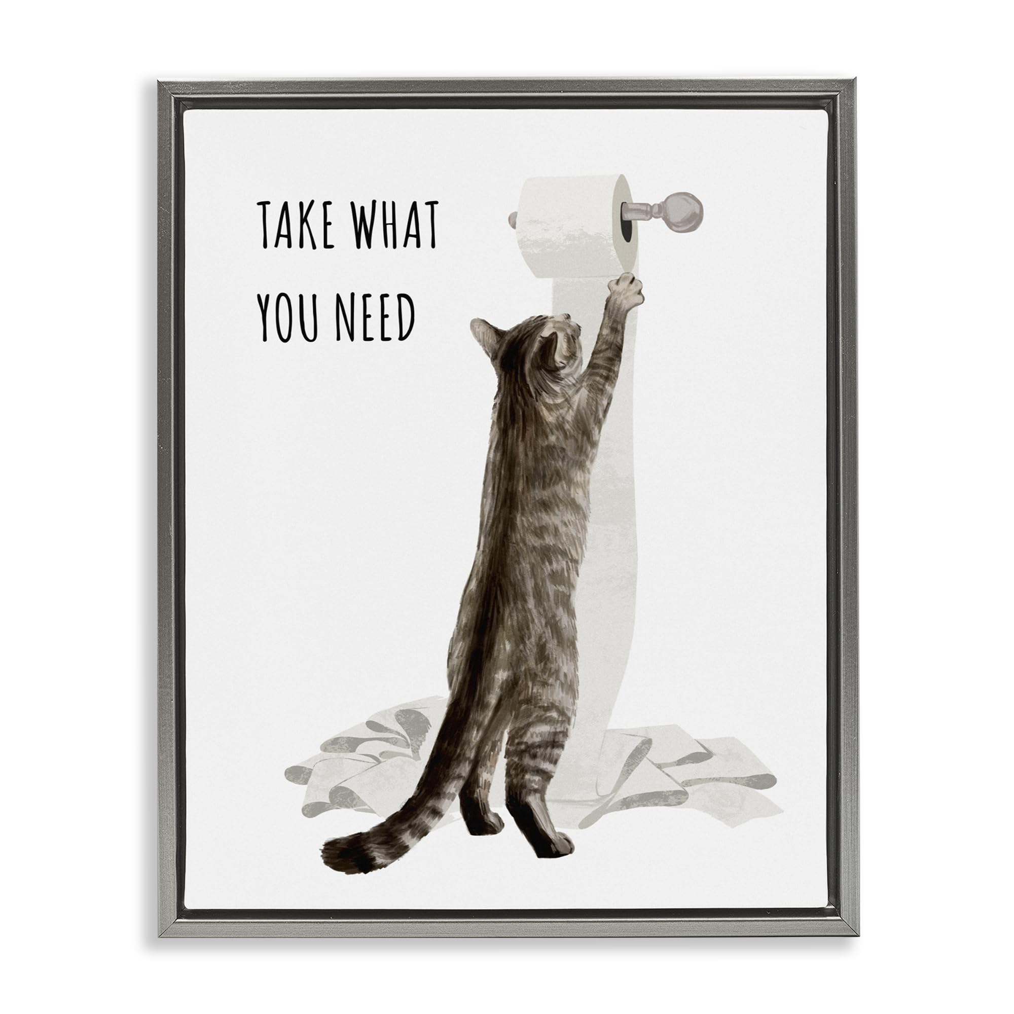 Humorous Cat Bathroom Comic, 25 x 31 Inch Canvas in Floater Frame