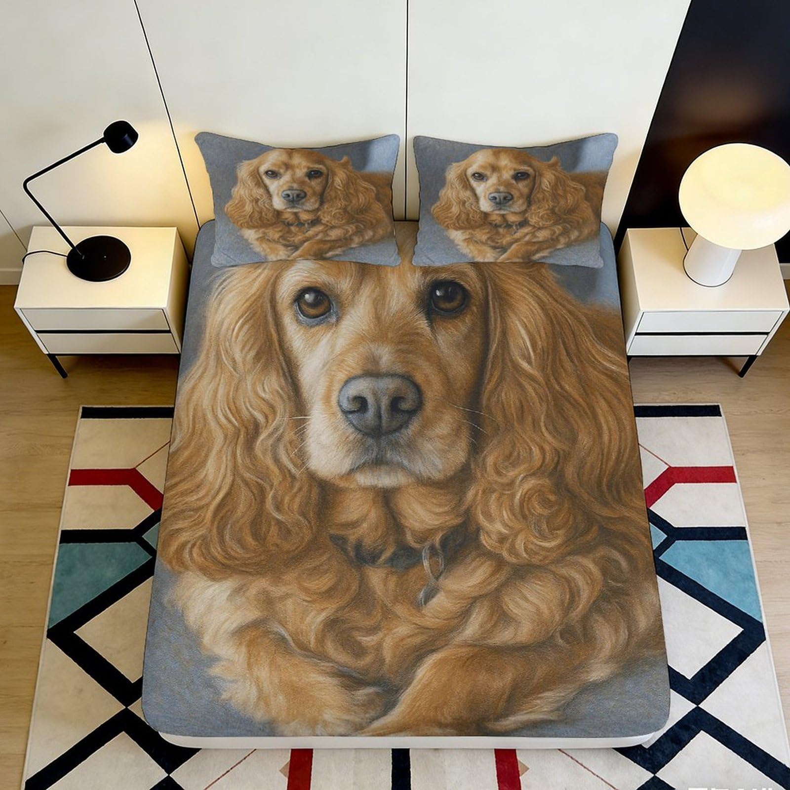 3D Printed Cocker Spaniel Fitted Sheet Microfiber Soft Brown Dog Bed Cover for Bedroom Guest Room Mattress Protection 90x200x25cm