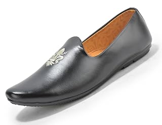 LUXEZA Men Mojari (Black, UK Footwear Size System, Adult, Men, Numeric, Medium, 8)