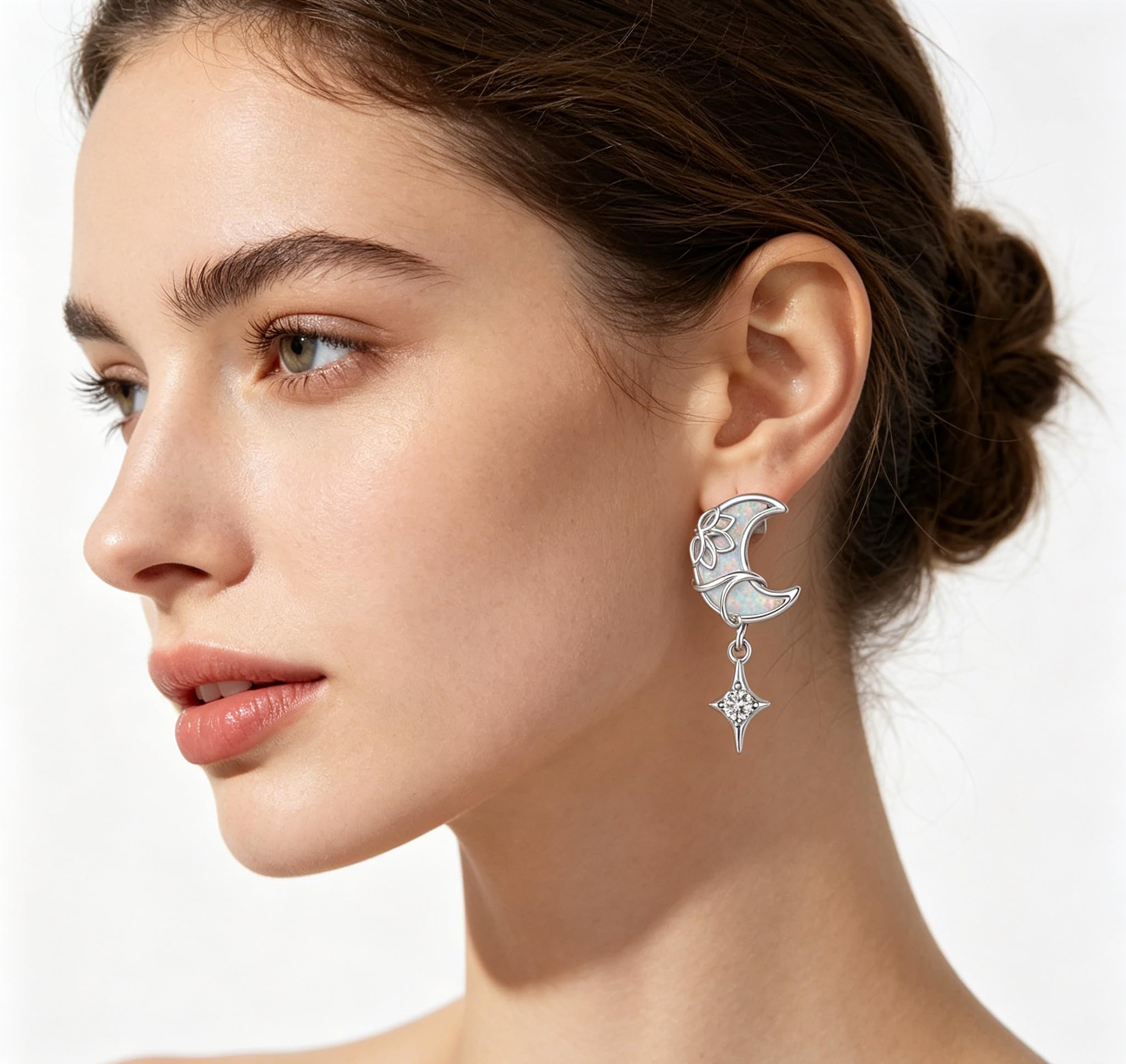 OHAYOO Opal Ohrringe 925 Sterling Silber Mond Lotus Ohrstecker Ohrringe Opal Blumen Mond Schmuck für Damen Mädchen