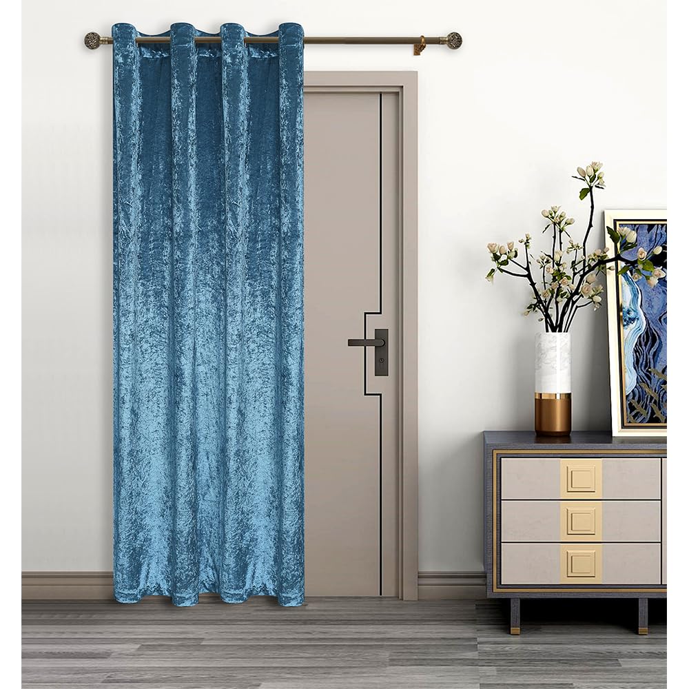 umlout Thermal Door Curtain Agra Teal Lined Crush Velvet Winter - Saves Energy, Prevents Draughts Reduces Heat Loss — image 1