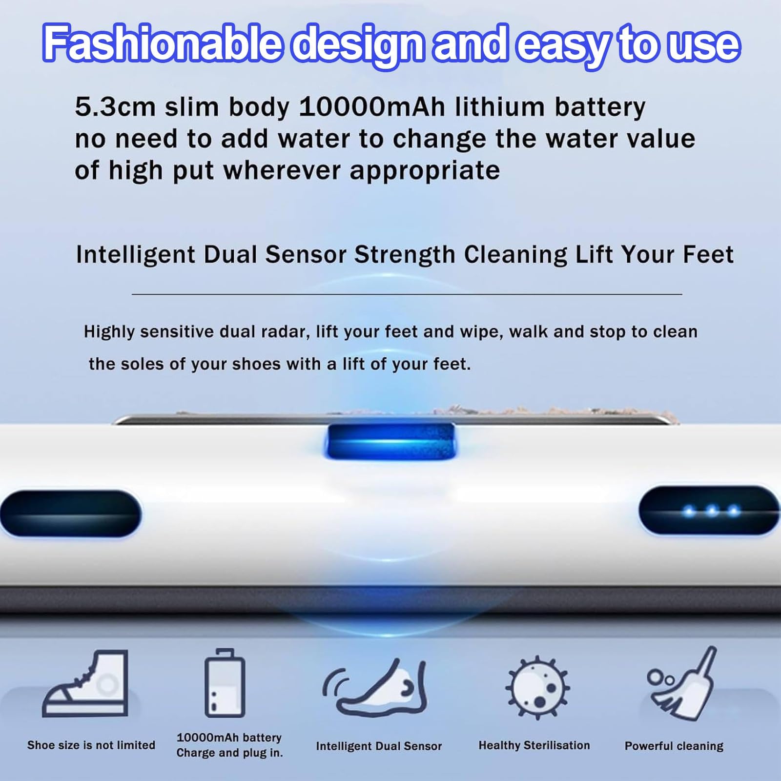 Limpiador de suela de zapatos, máquina inteligente de inducción sin agua de 500 rpm, succión de 1000 Pa, toallita de 5 segundos, para el hogar, oficina, hotel, limpiador de zapatillas