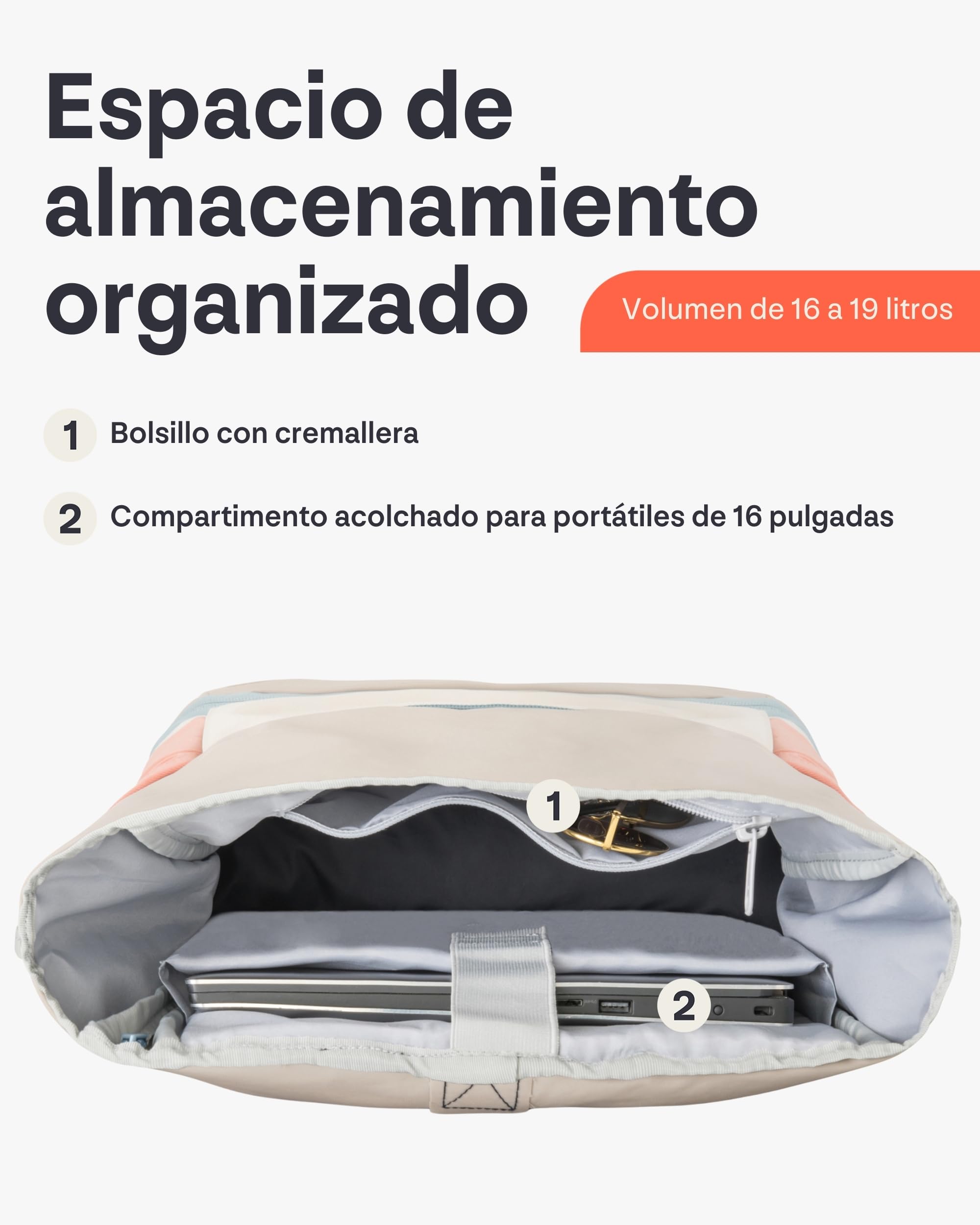 Johnny Urban Mochila Enrollable Mujer Beis Rosa - Allen Medium - Bolso para Viaje, Universidad, Trabajo - Compartimento para Portátil - Repelente al Agua