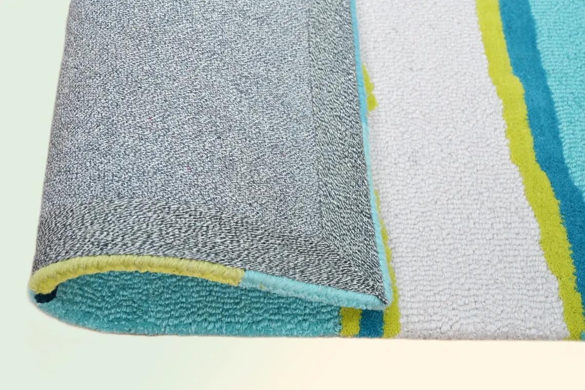 Hand Tufted Multi Color Blue and Yellow Rectangular Wool 51 Pounds Modern Abstract Living Room Area Rug 8.0x10.0