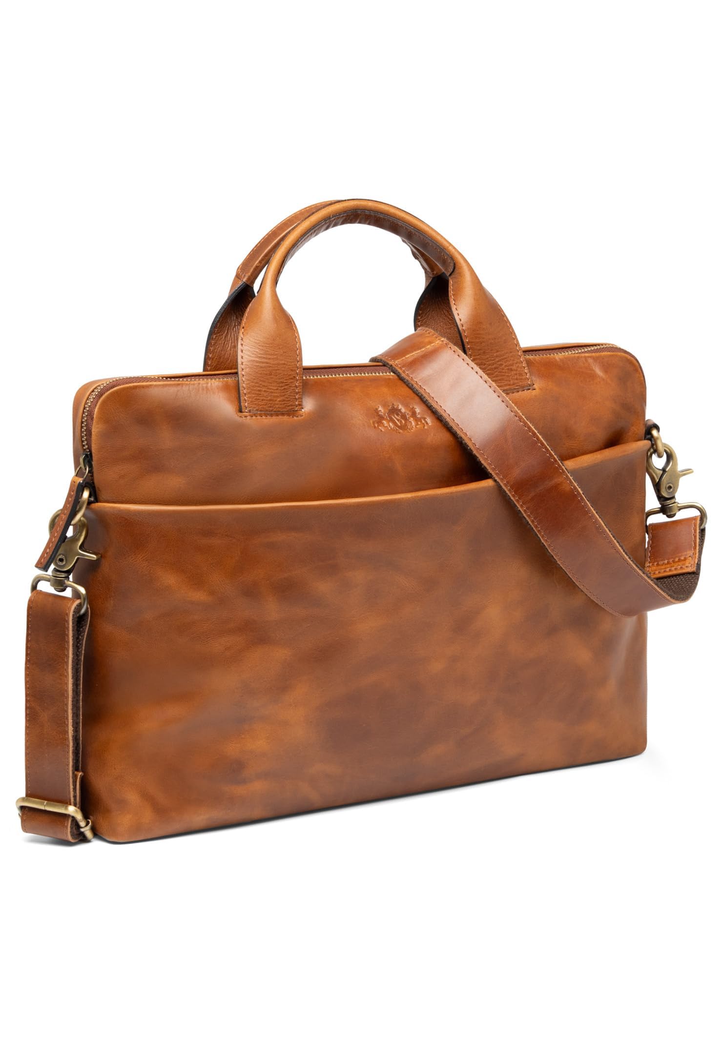 Bolso bandolera para portátil 15" de piel marrón hecho a mano SID & VAIN Carter M 2