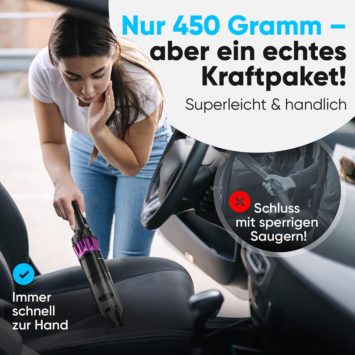 ProfiCare Aspiradora de mano con batería, potente motor BLDC, batería de 2200 mAh, ligera y manejable, sin bolsa, silenciosa, coche fuerte, aspiradora de mano inalámbrica | PC AKS 3137