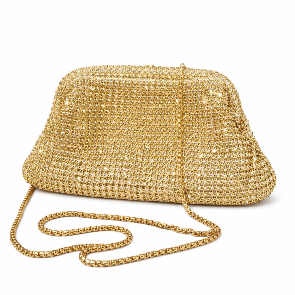 Gold Rhinestone Clutch Bag, Sparkling Crystal Evening Purse with Chain Strap, Party Bridal Handbag-picture-56