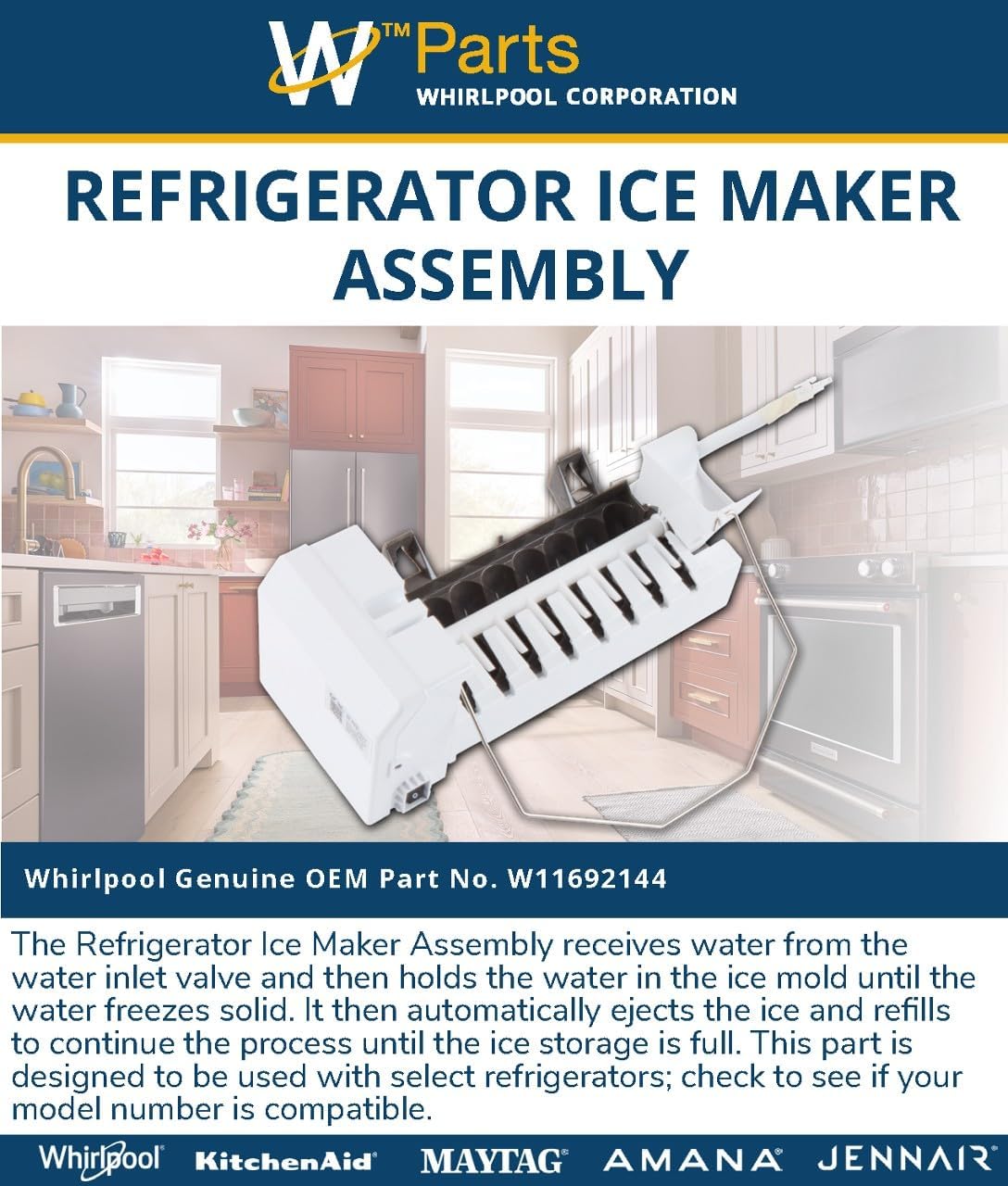 Whirlpool W11692144 OEM Refrigerator Ice Maker Assembly, White