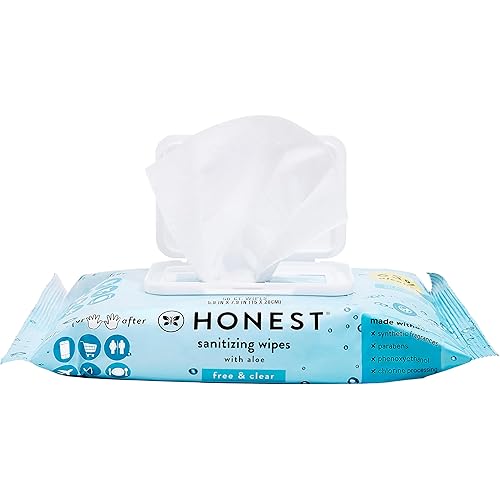 The Honest Company Fragrance-Free Sanitizing Alcohol Wipes, Antibacterial Safe for Hands, Kills 99% of Germs, Made With Aloe, 50 Count (1 Pack)