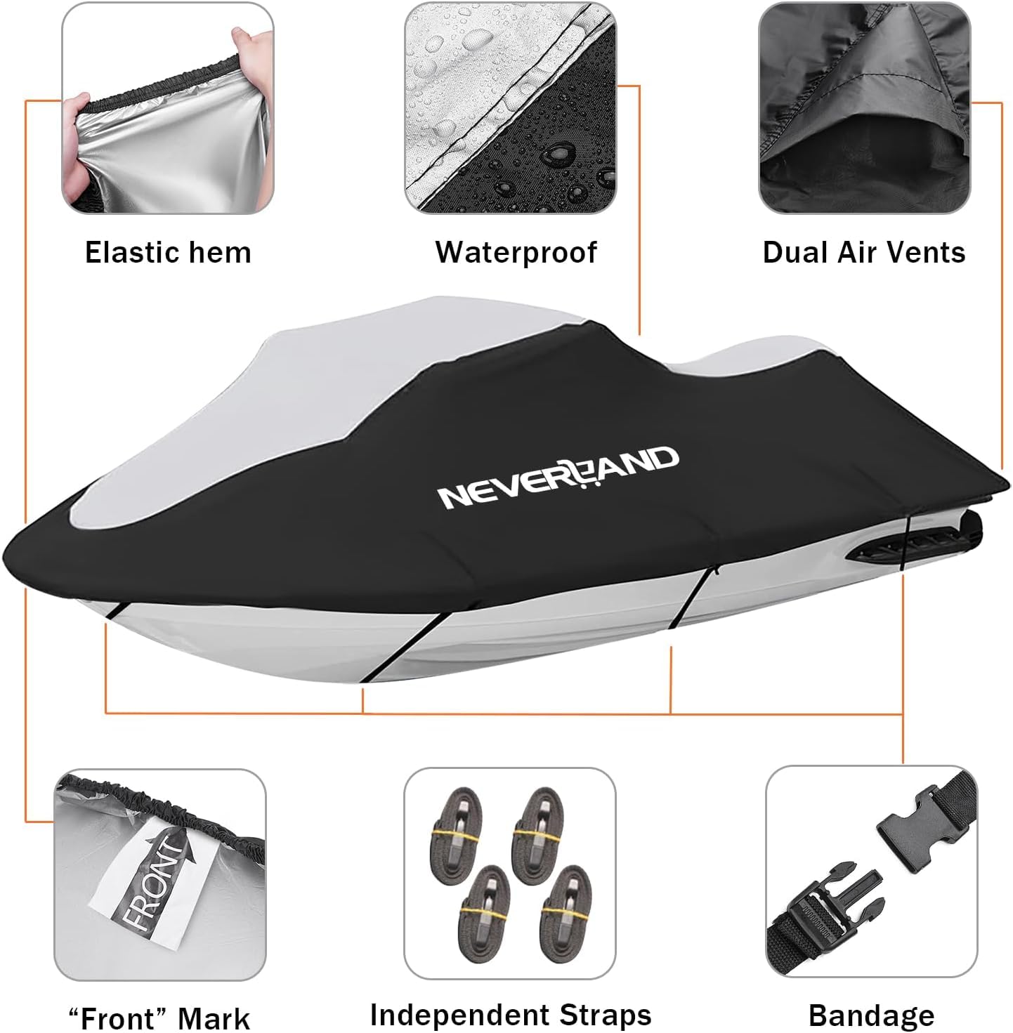 NEVERLAND Copertura per moto d'acqua adatta per moto d'acqua da 2 a 3 posti, resistente, impermeabile, con 2 prese d'aria di grado marino resistente ai raggi UV, compatibile con Yamaha Sea-Doo