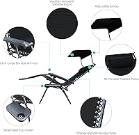 Vista 6 de Jeco Silla de gravedad cero de gran tamaño con sombrilla y bandeja de bebidas - Negro