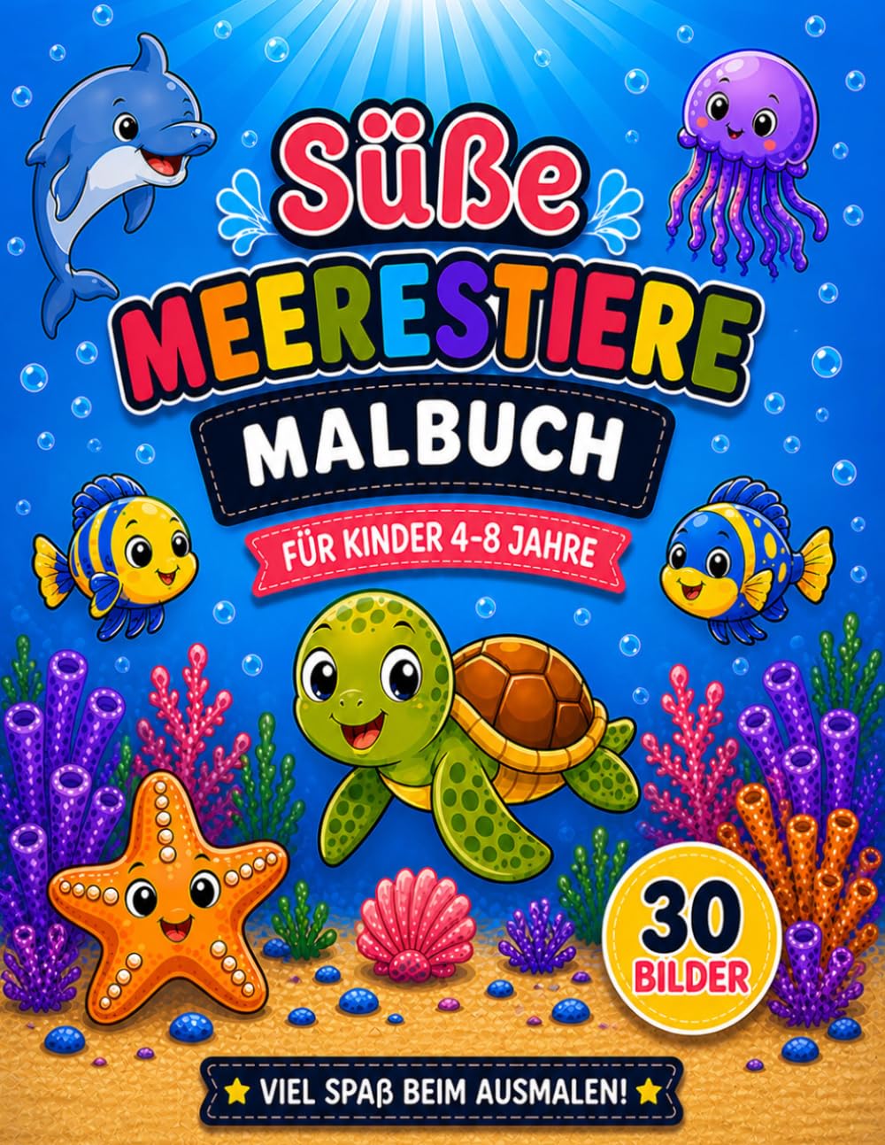 Süße Meerestiere Malbuch: Für Kinder 4-8 Jahre - 30 süße & einfache Ausmalbilder von Meerestieren | Fördert Kreativität & Konzentration