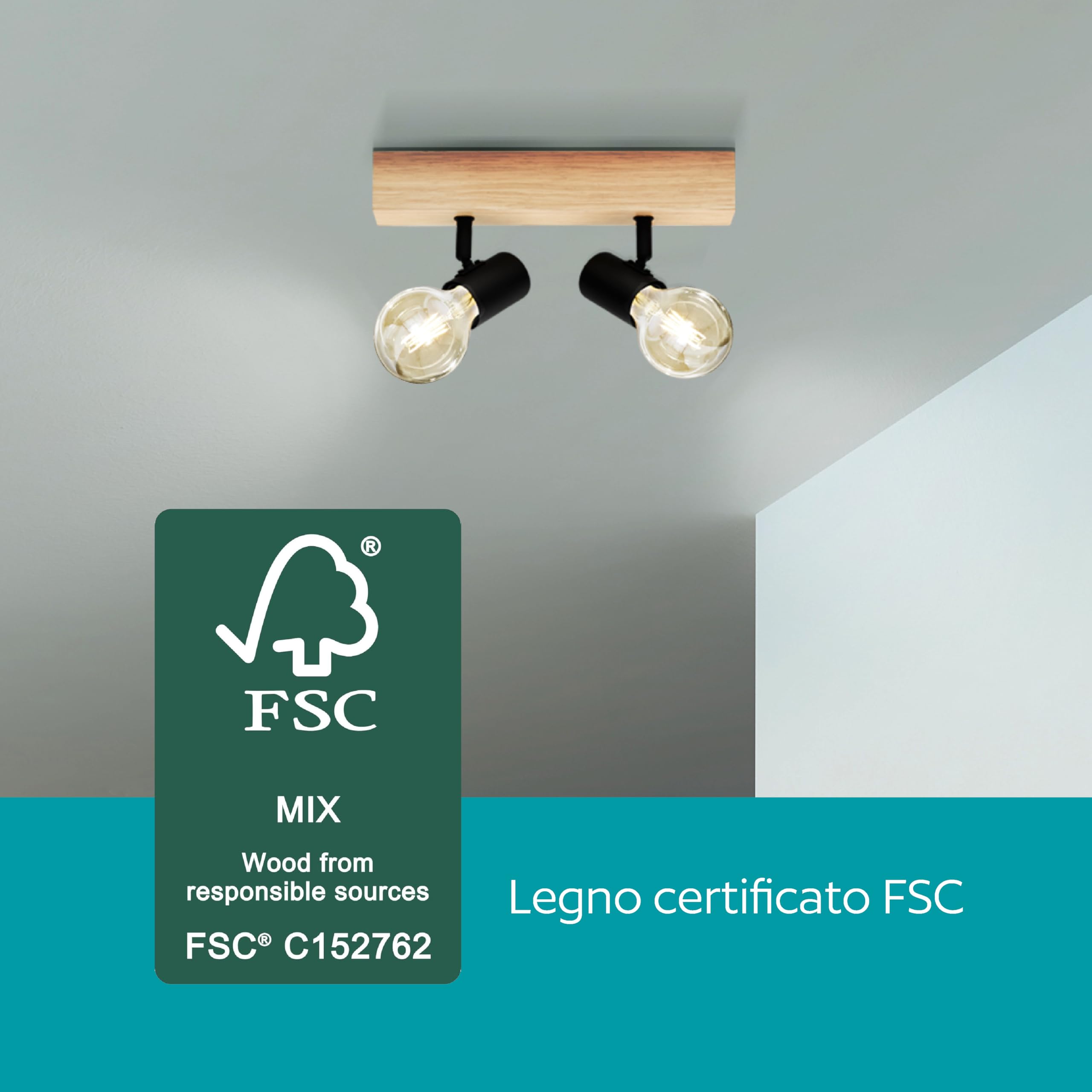 Eglo lampada da soffitto Townshend 3, plafoniera vintage a due punti