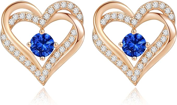 CDE Endlessly Love Coronary heart Stud Earrings 925 Sterling Silver with Birthstone Zirconia, Anniversary Valentine’s Day Birthday Jewellery Presents for Ladies Women