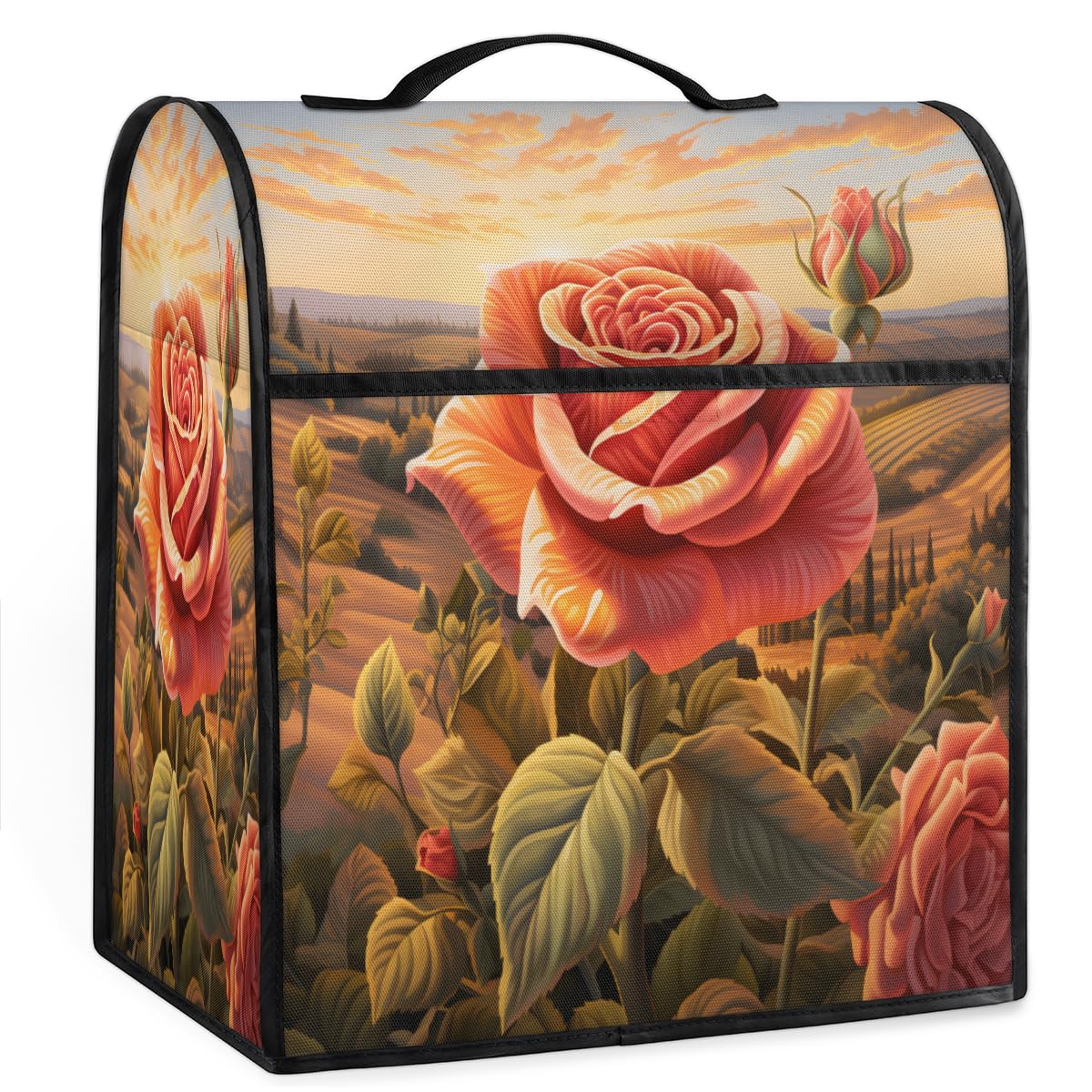 Coffee Maker Cover Rose Flower Pattern Kitchen Appliance Covers Small Appliance Covers Blender Cover Juicer Cover Dust Covers for Kitchen Appliances with Top Handle and Pockets,Washable,C552