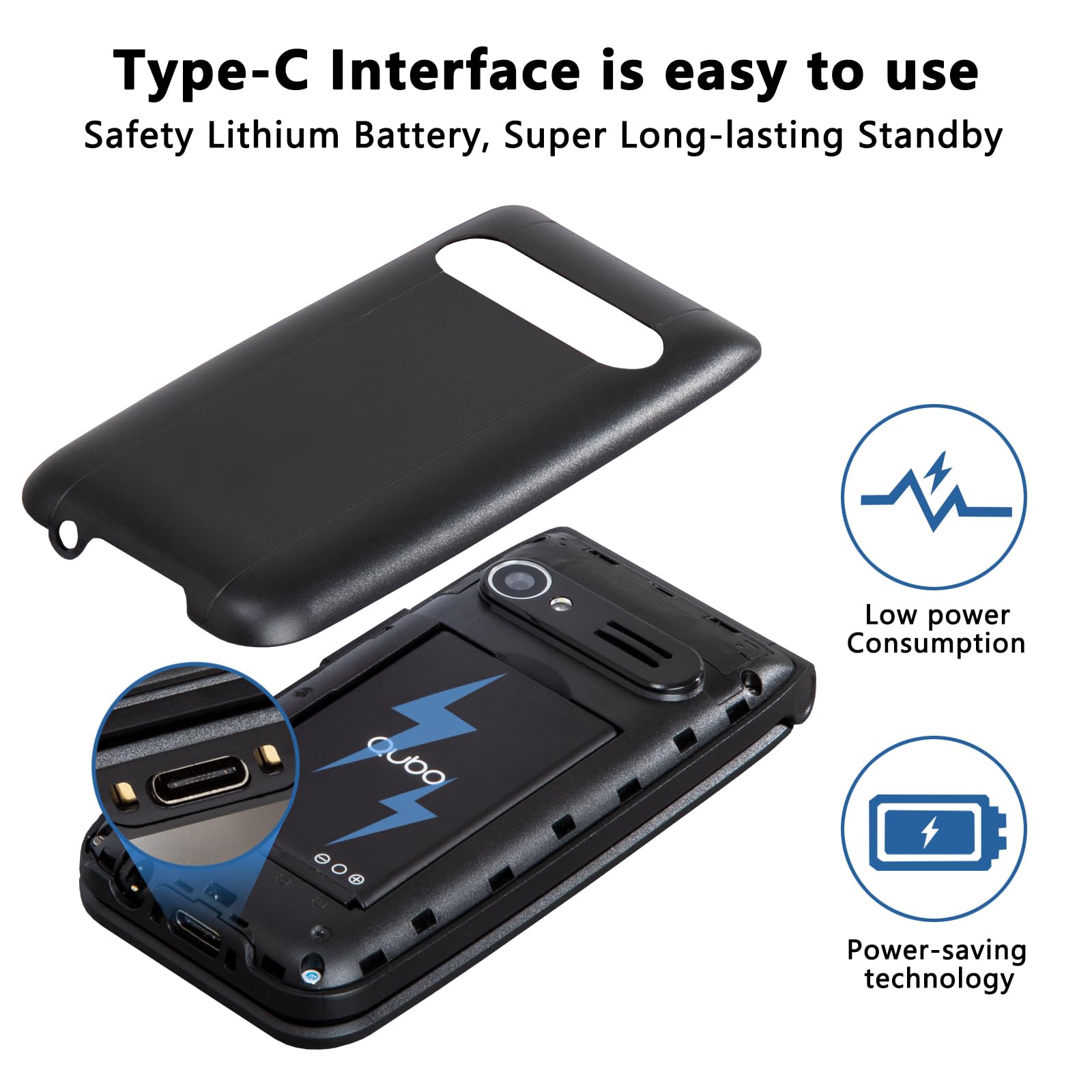 Qubo Flip Telefono per anziani GSM, Cellulare per anziani, Display da 2,4'', Volume alto,Funzione SOS, Supporto Dual SIM,Chiamata rapida, Radio FM, Torcia elettrica,Nero