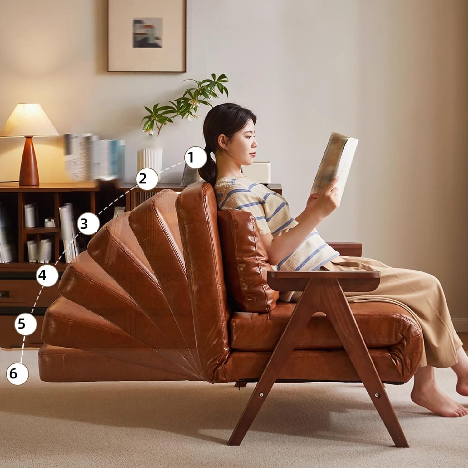 Convertible Solid Wood Sofa Bed - Fold-Out Chair with Adjustable Backrest, Retro PU Upholstery, Ideal for Small Living Rooms, Apartments, and Guest Use