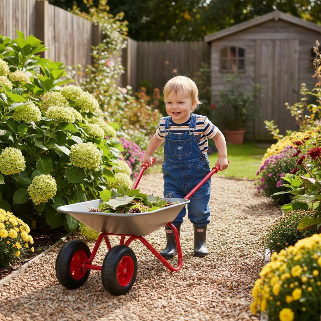 3T GROUP Kids Wheelbarrow Set,Toddler Metal Wheelbarrow for Kids Wheel Barrow,Wheel Barrel All Season Dig Sand/Dirt,Shovel Snow,Leaves(Silver)