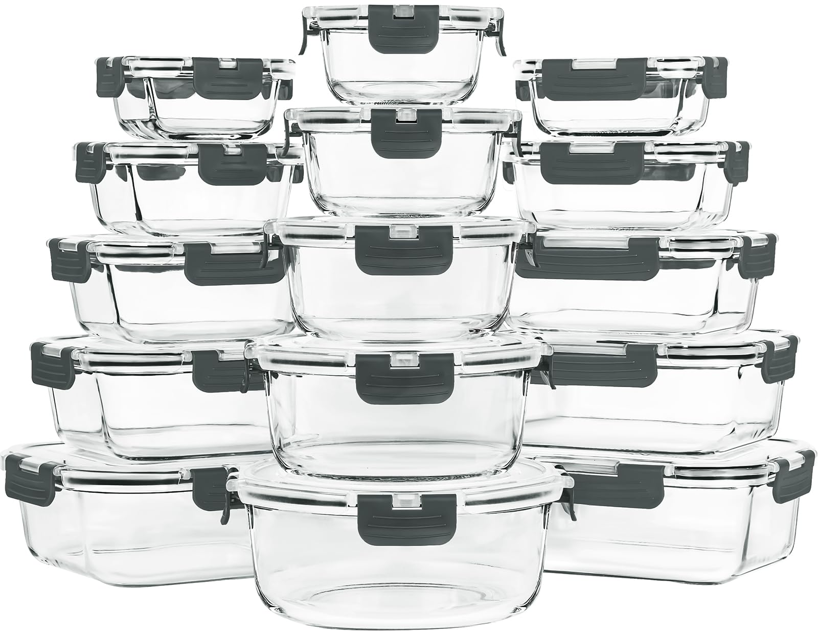 Skroam 15 Pack Glass Food Storage Containers with Lids Airtight, Glass Meal Prep Containers, Lunch Containers with Lids for Microwave, Oven, Freezer and Dishwasher Safe