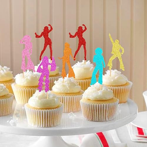 Miniatura 2 de Paquete de 36 adornos para cupcakes de discoteca de los años 70, temática de música vintage, para hombres y mujeres, fiestas, cumpleaños, bodas,