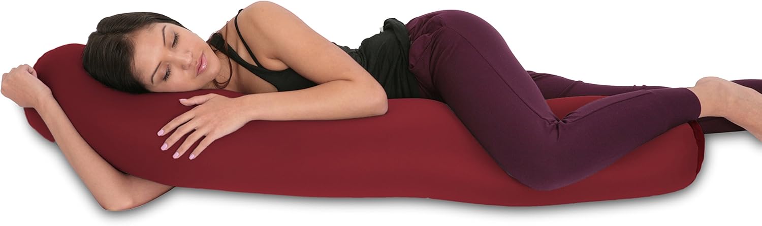 Deluxe Comfort Microbead Body Pillow (47" x 7") - Mooshi Squishy Soft - Prenatal Pregnancy Pillow - Full-Body Side Sleeper - Body Pillow, Maroon