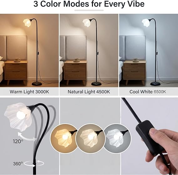 Flower Floor Short Lamp Adjustable Height Bendable Standing Corner Lamps