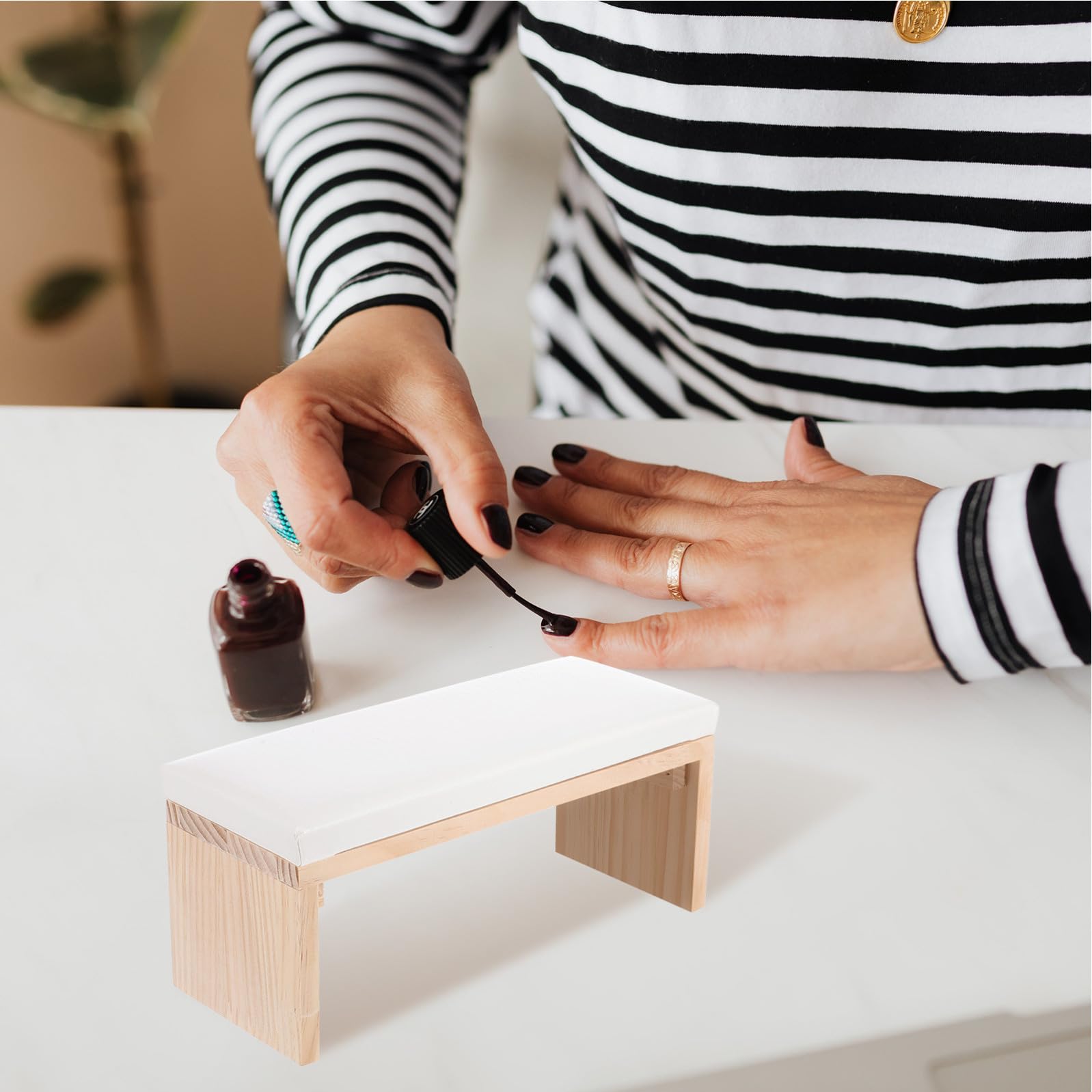 Tofficu Cuscino per Braccio Manicure in Legno Corticale Stile Giapponese Semplice e Bello per Salone Nail Art e Lavoro Manicure