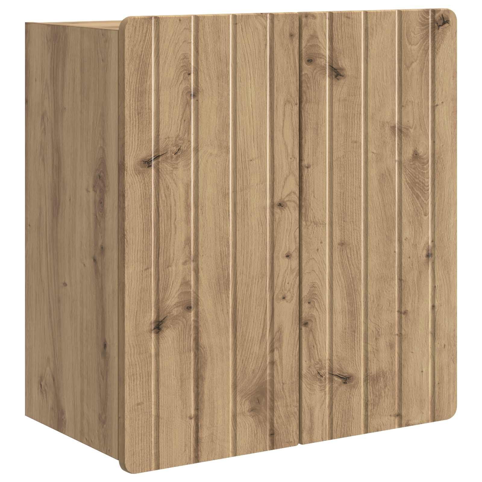 Armadio da parete in rovere Artisan, 59 x 31 x 64 cm, moderno pensile in legno con 2 ante e ripiani, elegante armadio per soggiorno e corridoio