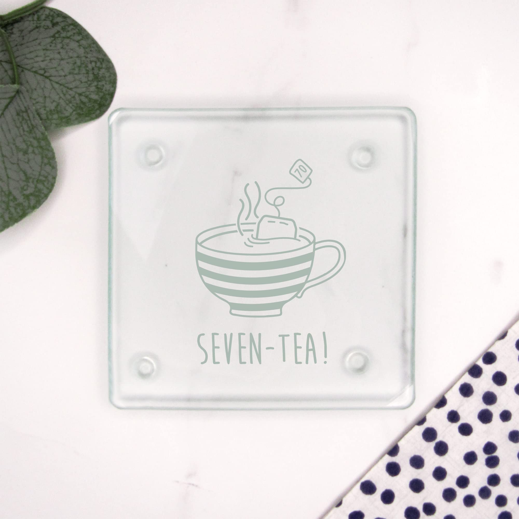 Engraved Square Glass Coaster -"SEVEN-TEA" Design - 70th Milestone Birthday Gifts for Men, Him - Seventieth Gift for Friend, Grandad, Dad, Husband - Drinks Mat