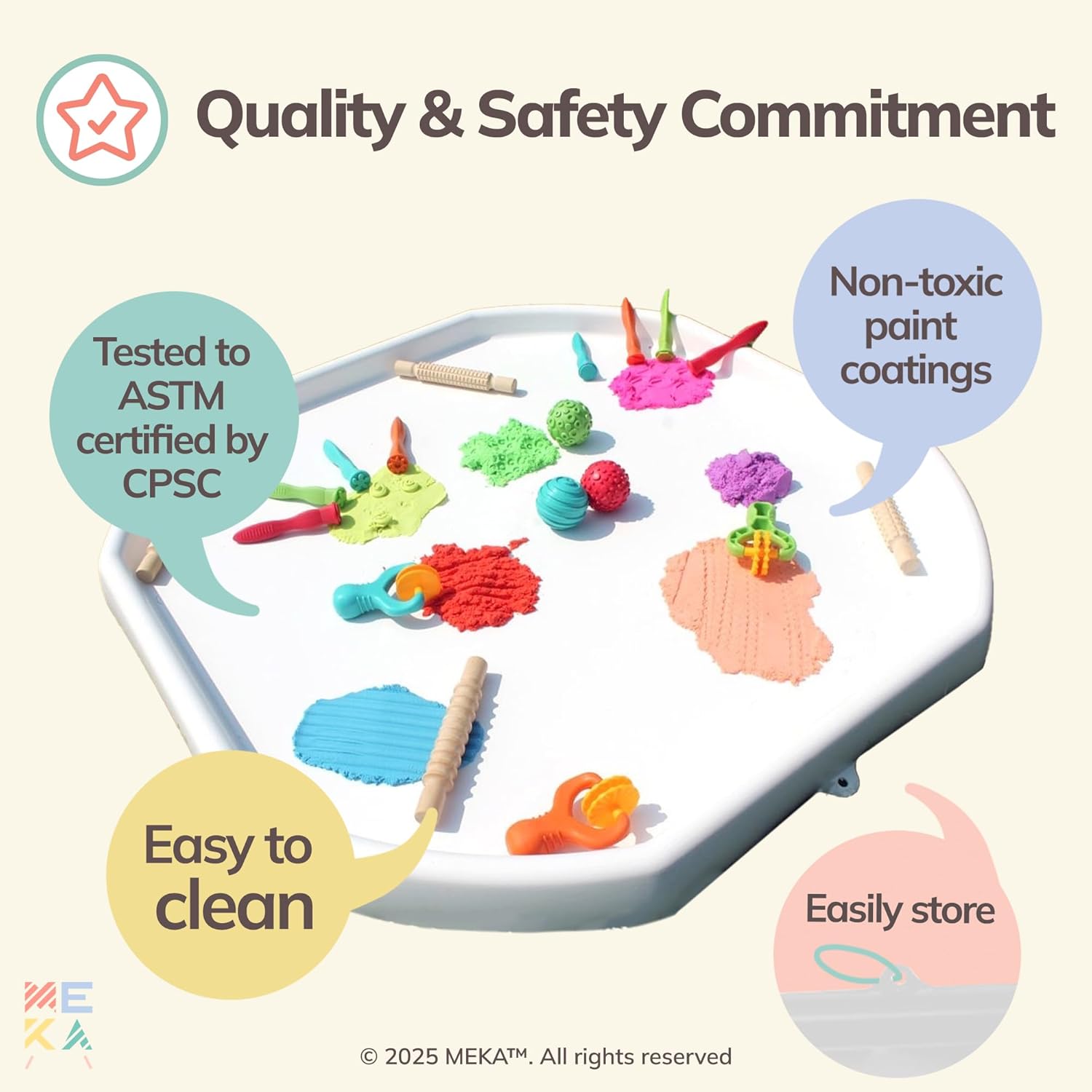 MEKA Tuff Tray and Stand with 3 Play Mats, Sensory for Kids with Alphabet, Numbers, and Color Themes, Indoor Outdoor Play Tray for Home or Classroom ((White, Small 28" x 28"))