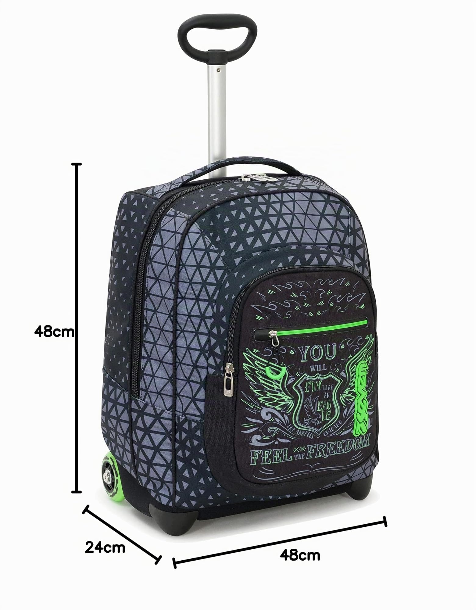 Trolley Fit Seven Winged, Nero, 35 Lt, 2in1 Zaino con Sollevamento Spallacci per uso Trolley, Scuola & Viaggio