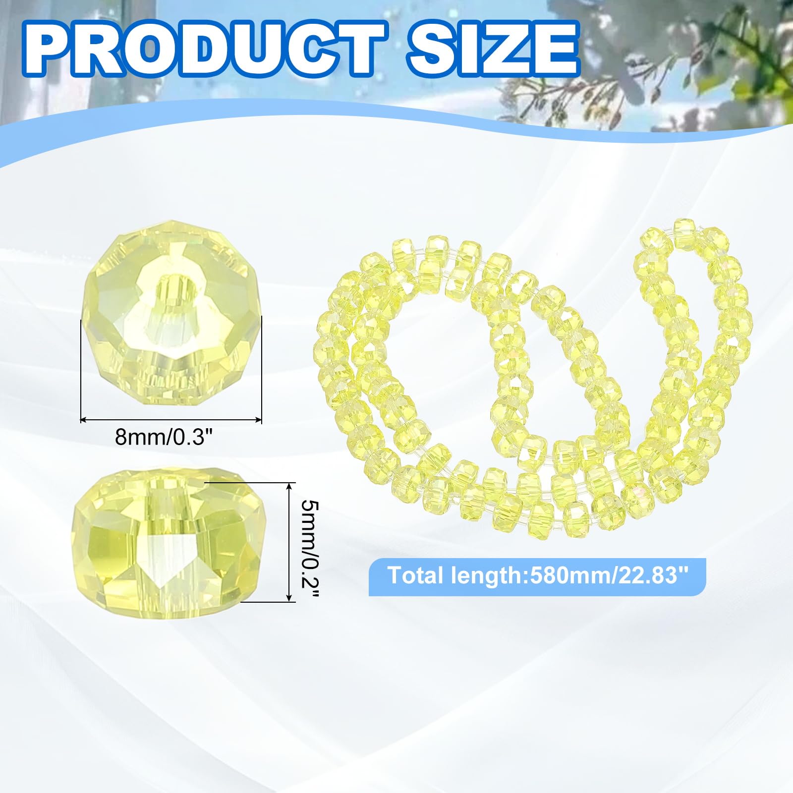 PATIKIL 75 Pcs 8mm OD 5mm Thick Lemon Yellow Artificial Crystal Rondelle Faceted Cut Gemstone Craft Beads for Bracelet Necklace - Image 2