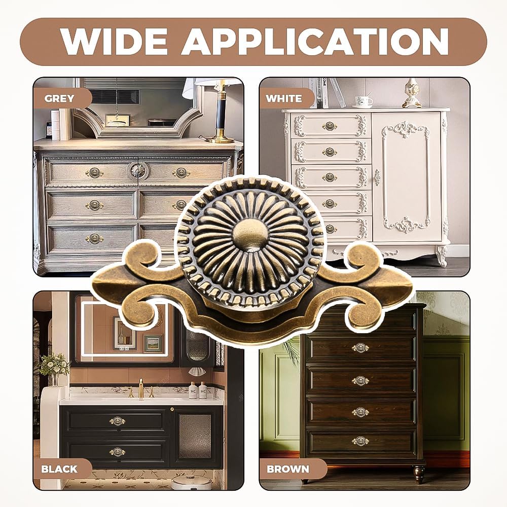 MUXSAM Kitchen Cabinet Knobs Pulls with Backplate, 2 in 1 Retro Round Metal Knob Pull Handle for Antique Dresser Drawer Cabinet Cupboard Wardrobe Door Room Hardware Decoration,5-Pack, Bronze