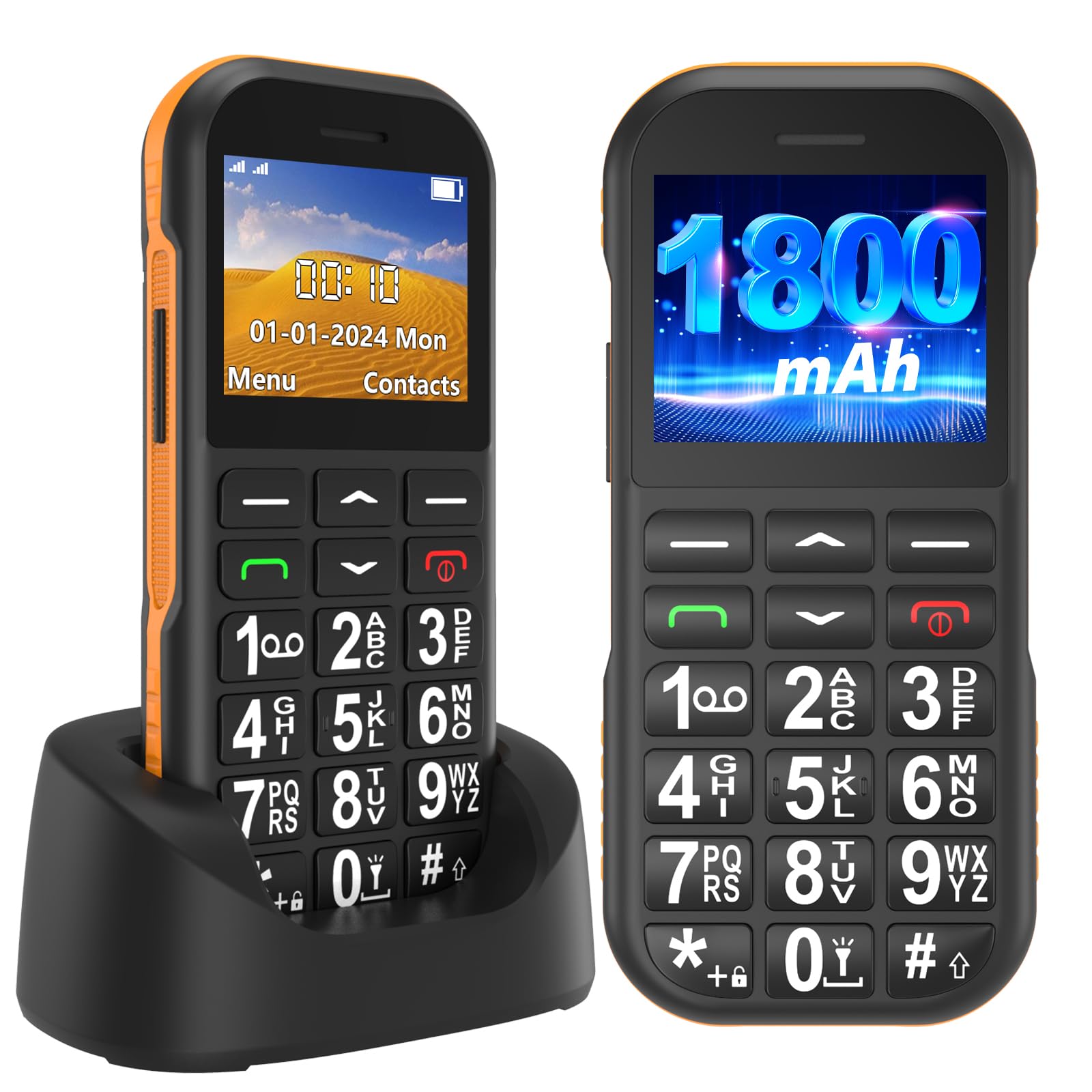 Ufferson Seniorenhandy Ohne Vertrag, GSM Dual SIM Tastenhandy Seniorentelefon mit Großen Tasten, 1800 mAh Akku, USB-C - G190
